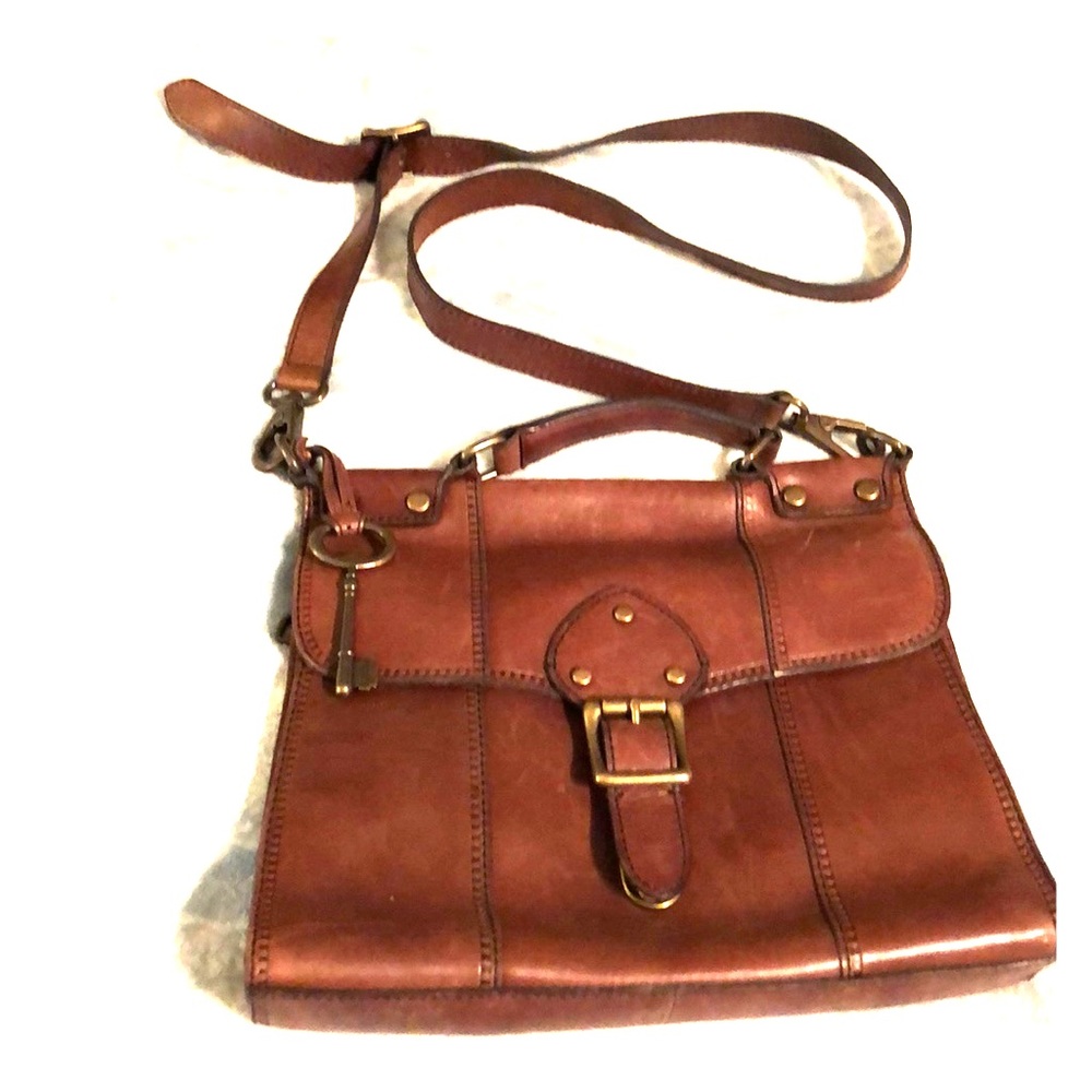 Fossil Leather Satchel Purse w/ Detachable Strap